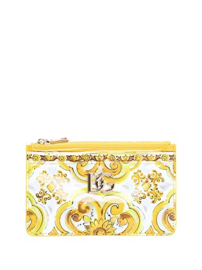 Dolce & Gabbana Majolica Pattern 3.5 Card Holder In Yellow
