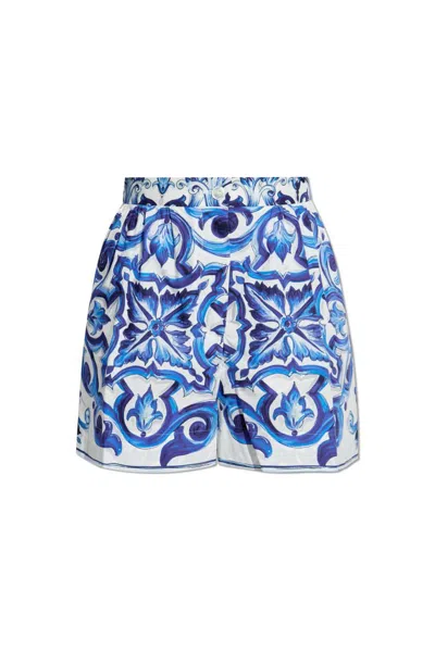 Dolce & Gabbana Majolica-print Silk Shorts In Blue