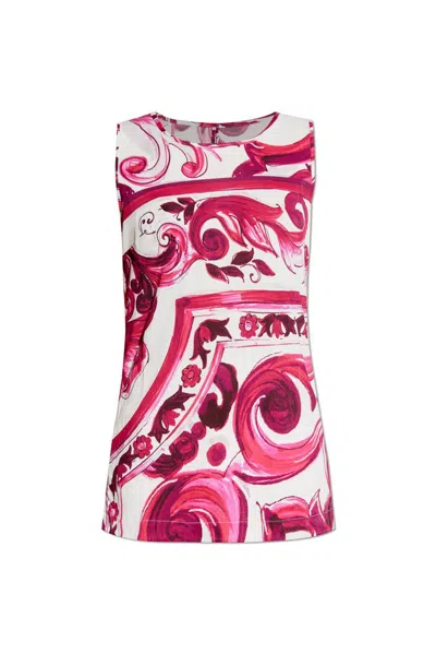 Dolce & Gabbana Majolica Patterned Sleeveless Top In Pink