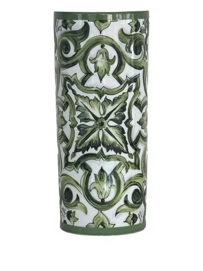 Dolce & Gabbana Majolica Patterned Vase (10cm X 23cm) In Green