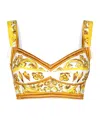 Dolce & Gabbana Majolica Poplin Corset Crop Top In Multicolor