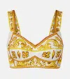 Dolce & Gabbana Majolica Poplin Corset Crop Top In Yellow