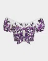 Dolce & Gabbana Cotton Majolica Print Crop Top In Purple