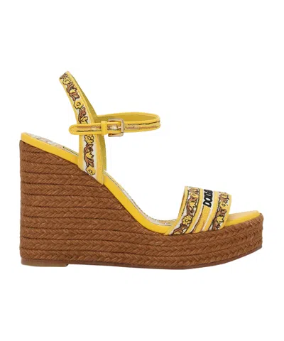 DOLCE & GABBANA DOLCE  GABBANA LOGO EMBROIDERED WEDGE SANDALS
