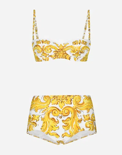 Dolce & Gabbana Majolica Print Balconette Bikini In Yellow