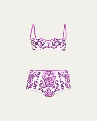 DOLCE & GABBANA MAJOLICA-PRINT BALCONETTE TWO-PIECE SWIMSUIT