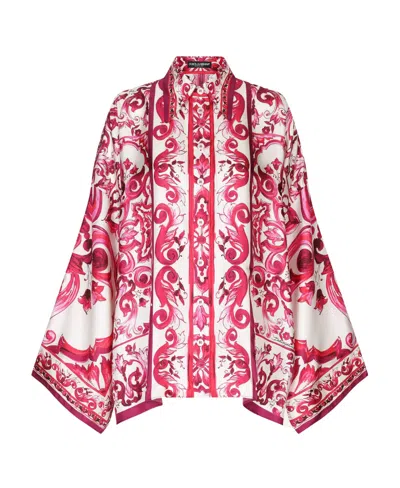 Dolce & Gabbana Majolica-print Batwing-sleeve Shirt In Red