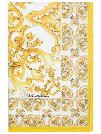 Dolce & Gabbana Majolica Print Beach Towel In Yellow