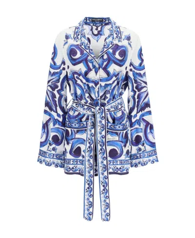 Dolce & Gabbana Majolica-print Belted Silk Shirt