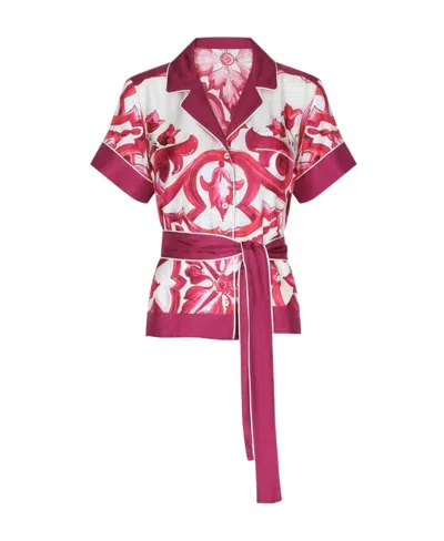 DOLCE & GABBANA DOLCE  GABBANA MAJOLICA-PRINTED BELTED TWILL SHIRT