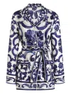 Dolce & Gabbana Majolica-print Belted Top In Blue