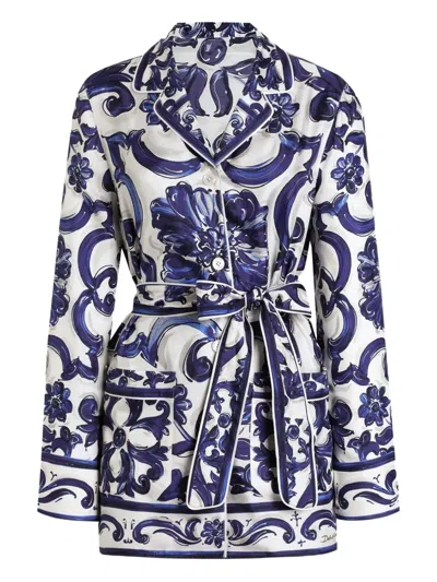 Dolce & Gabbana Majolica-print Belted Top In Blue