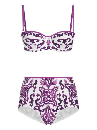 Dolce & Gabbana Majolica Print Bikini In Purple