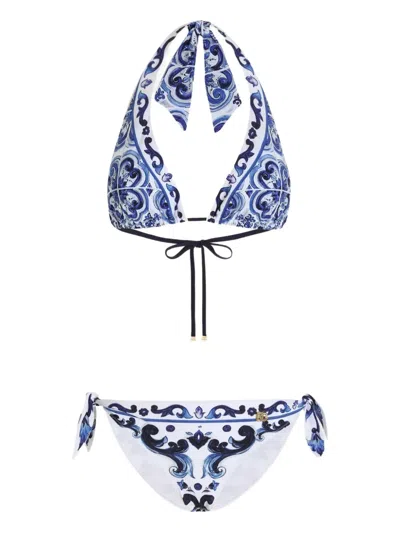 Dolce & Gabbana Majolica-print Bikini In Blue