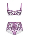 Dolce & Gabbana Women Majolica Print Bikini Swimsuit In Purple