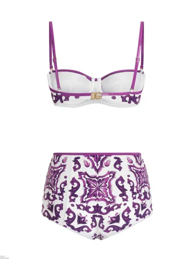 Dolce & Gabbana Majolica Print Bikini Swimsuit In Purple