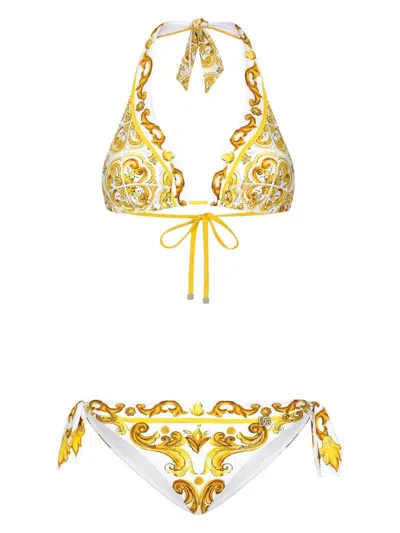 Dolce & Gabbana Majolica Print Bikini In Yellow