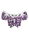 Dolce & Gabbana Cotton Majolica Print Crop Top In Purple