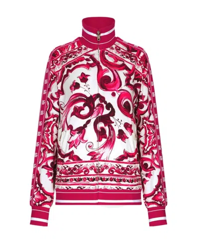DOLCE & GABBANA DOLCE  GABBANA MAJOLICA PRINTED ZIP-UP CADY SWEATSHIRT