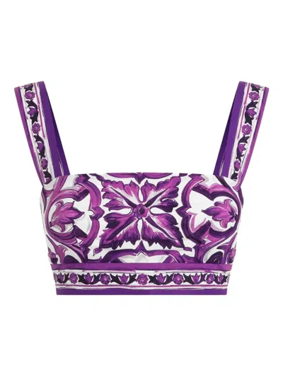 DOLCE & GABBANA MAJOLICA-PRINT BRALETTE TOP