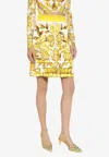 Dolce & Gabbana Majolica Print Brocade A-line Mini Skirt In Yellow