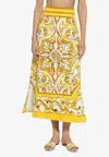 Dolce & Gabbana Majolica Print Midi A-line Skirt In Yellow
