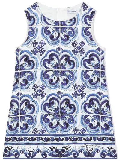 Dolce & Gabbana Kids' Short Majolica-print Brocade Dress In Multicolor