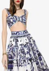 Dolce & Gabbana Majolica-print Cropped Cotton-poplin Top In Blue