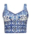 Dolce & Gabbana Cropped Floral-print Silk-blend Bustier Top In Blue