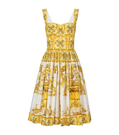 Dolce & Gabbana Majolica-print Bustier Dress In Yellow