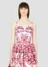 Dolce & Gabbana Majolica-print Crop Marquisette Bustier Top In White