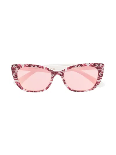 Dolce & Gabbana Kids' Majolica-print Butterfly-frame Sunglasses In White