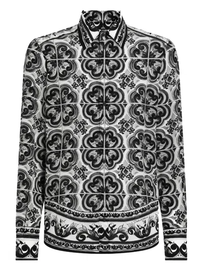 Dolce & Gabbana Majolica-print Button-up Shirt In Black