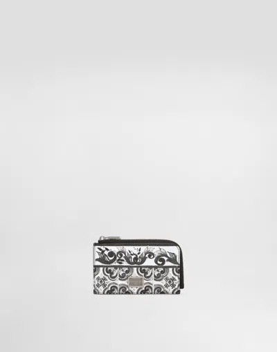 DOLCE & GABBANA MAJOLICA-PRINT CALFSKIN CARD HOLDER