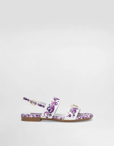 Dolce & Gabbana Majolica-print Calfskin Sandal In Multi