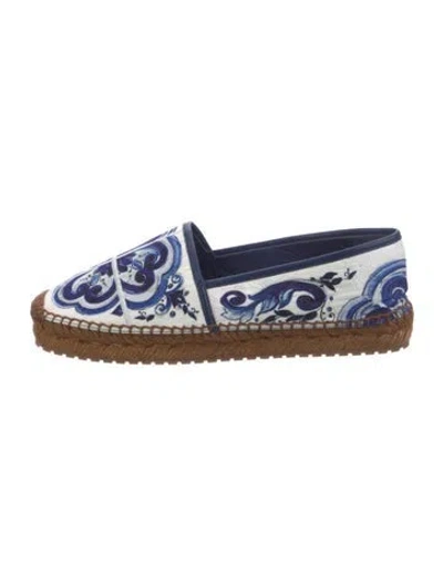 Pre-owned Dolce & Gabbana Majolica Print Canvas Espadrilles In White