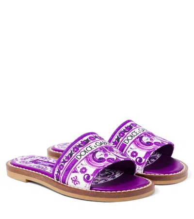 Dolce & Gabbana Kids' Majolica Print Canvas Slides In Purple