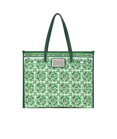 Dolce & Gabbana Majolica-print Canvas Tote Bag In Green