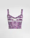 Dolce & Gabbana Violet Top With Sweetheart Neckline And All-over Graphic Print In Purple