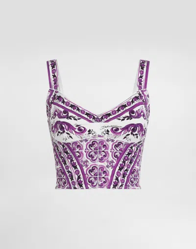 Dolce & Gabbana Majolica-print Charmeuse Bustier Top