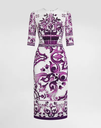 DOLCE & GABBANA MAJOLICA-PRINT CHARMEUSE DRESS