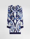 Dolce & Gabbana Majolica-print Long-sleeve Mini Dress In Blue