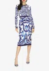 Dolce & Gabbana Blu Mediterraneo Painterly Long-sleeve Midi-dress In Blue
