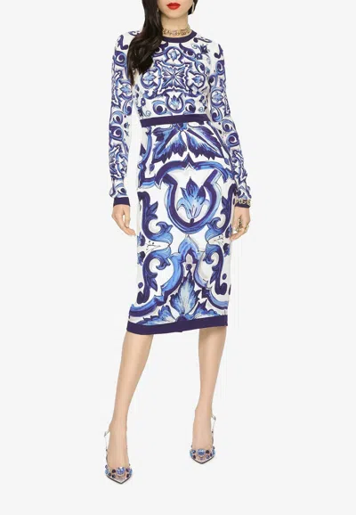 DOLCE & GABBANA MAJOLICA PRINT CHARMEUSE MIDI DRESS,F6ZJ7T HPABK HA3TN