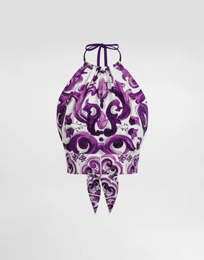 Dolce & Gabbana Majolica-print Charmeuse Top