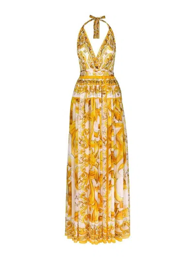 DOLCE & GABBANA MAJOLICA PRINT CHIFFON DRESS