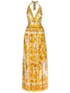 Dolce & Gabbana Maiolica Open-back Pleated Printed Silk-chiffon Halterneck Maxi Dress In Yellow