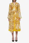 Dolce & Gabbana Majolica Silk Wrap Midi Dress In Yellow