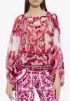 Dolce & Gabbana Chiffon Top In Majolica Print In Pink