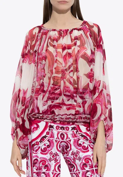DOLCE & GABBANA MAJOLICA PRINT CHIFFON TOP